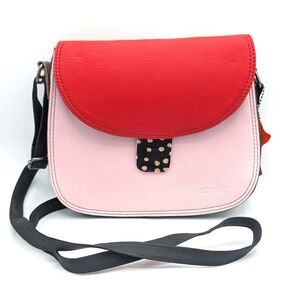 Soruka Alice Reversible Flap Bag Crossbody Purse Pink/Orange Leather Cow Hide